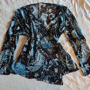 Susan Lawrence Black and Blue Paisley Blouse